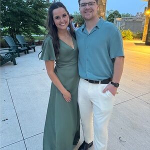 Azazie Lani Dress In Eucalyptus Stretch Satin Sz A8